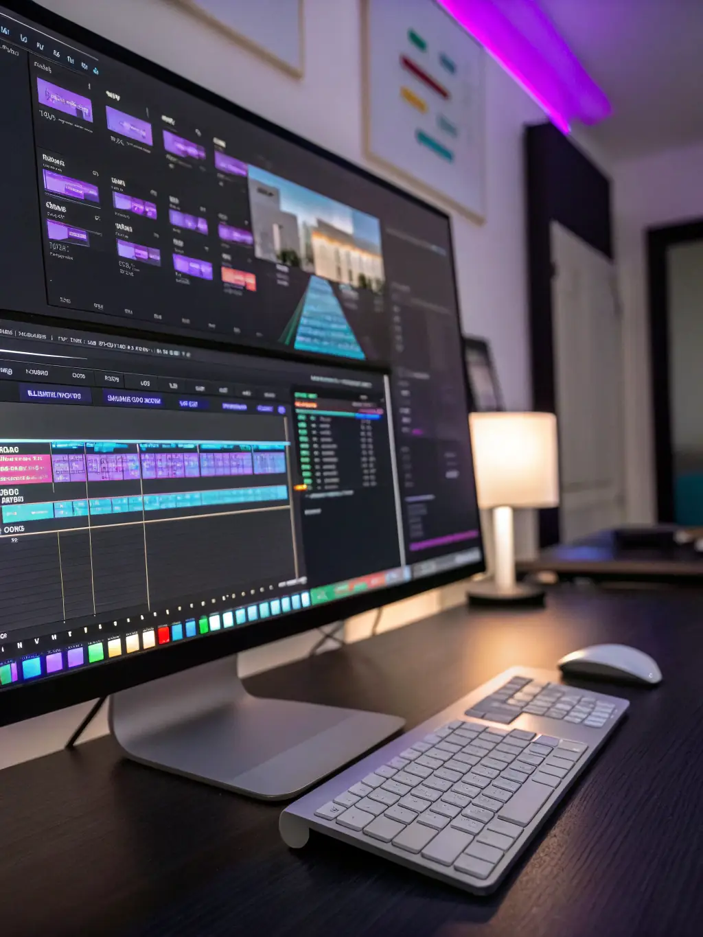 A behind-the-scenes shot of a video editing suite, showcasing the advanced tools and skilled editors at Novaluchs who refine raw footage into polished, impactful videos.